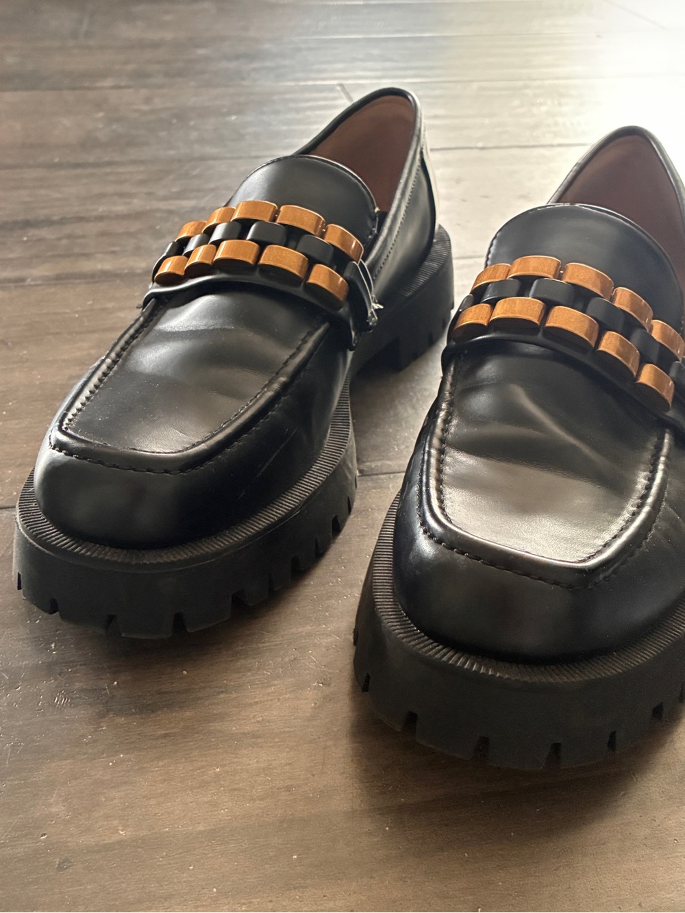 Zara Black and Gold Embellished Chunky Lug Sole Loafers - Size EU 40 (US Size 9) - Picture 3 of 11